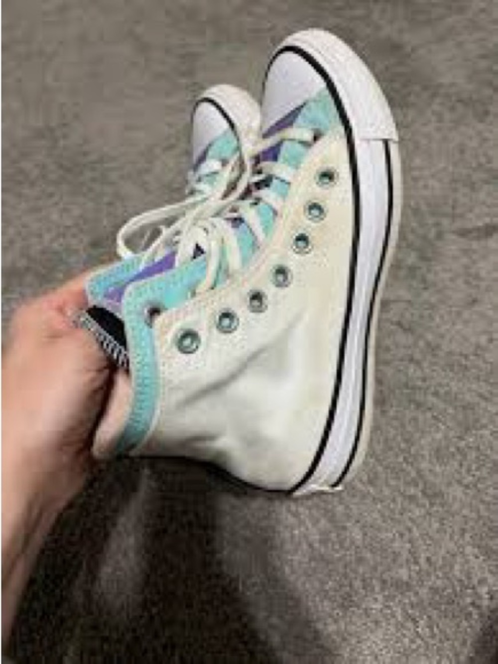 Converse Kids High Top Sneakers in White, Teal, and Purple